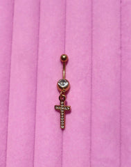 Gold Cross Belly Ring