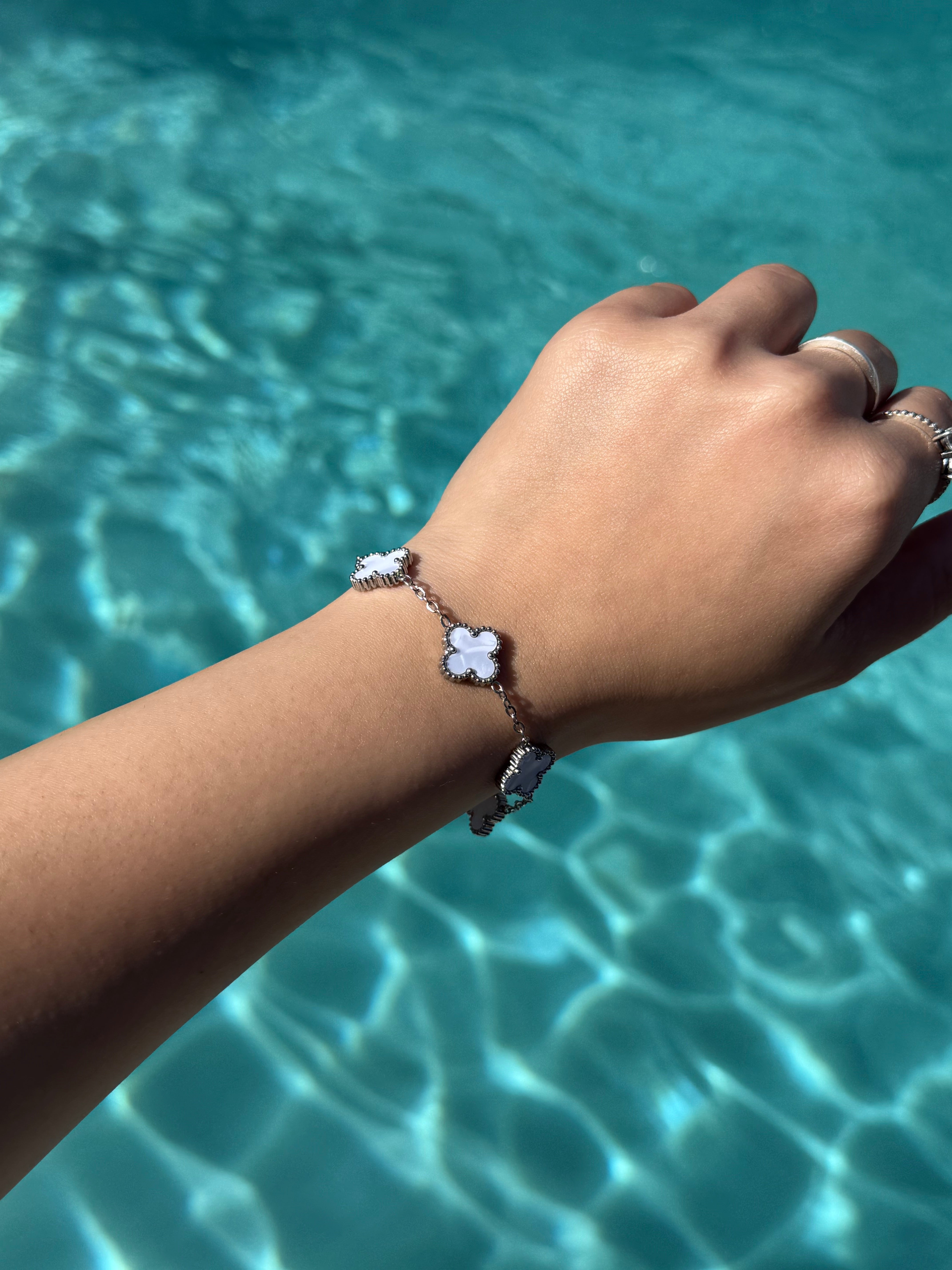White Silver Clover Bracelet